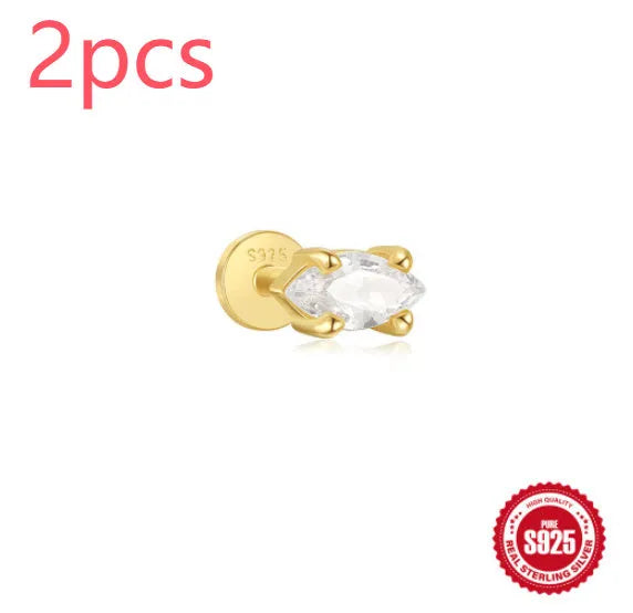 Sterling silver ear stud with a hanging gold-tone tassel charm on a white background.