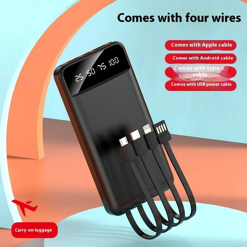 20000 mAh fast charge power bank with cable in industrial style plastic shell