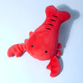 Red lobster squeaky stuffed dog toy for small and medium breeds.