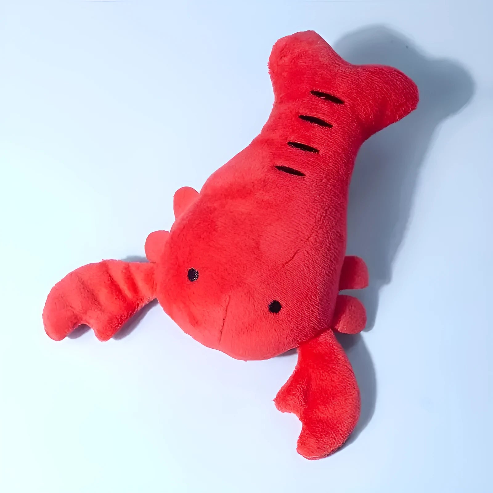 Red lobster squeaky stuffed dog toy for small and medium breeds.