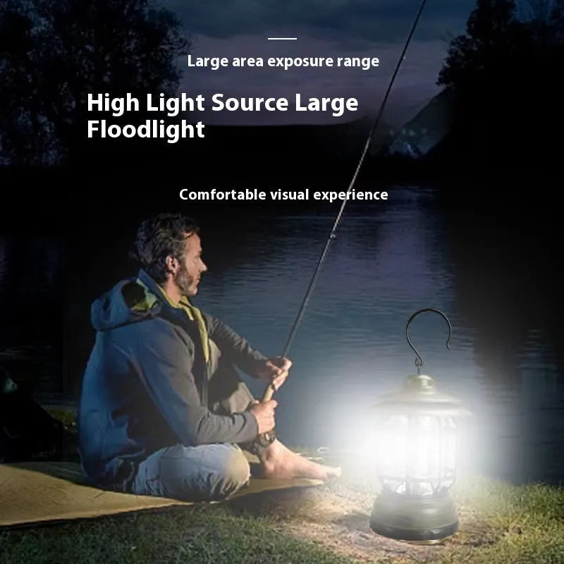Portable head lamp camping lantern in dark green, black or red colours measuring 16.6 cm tall
