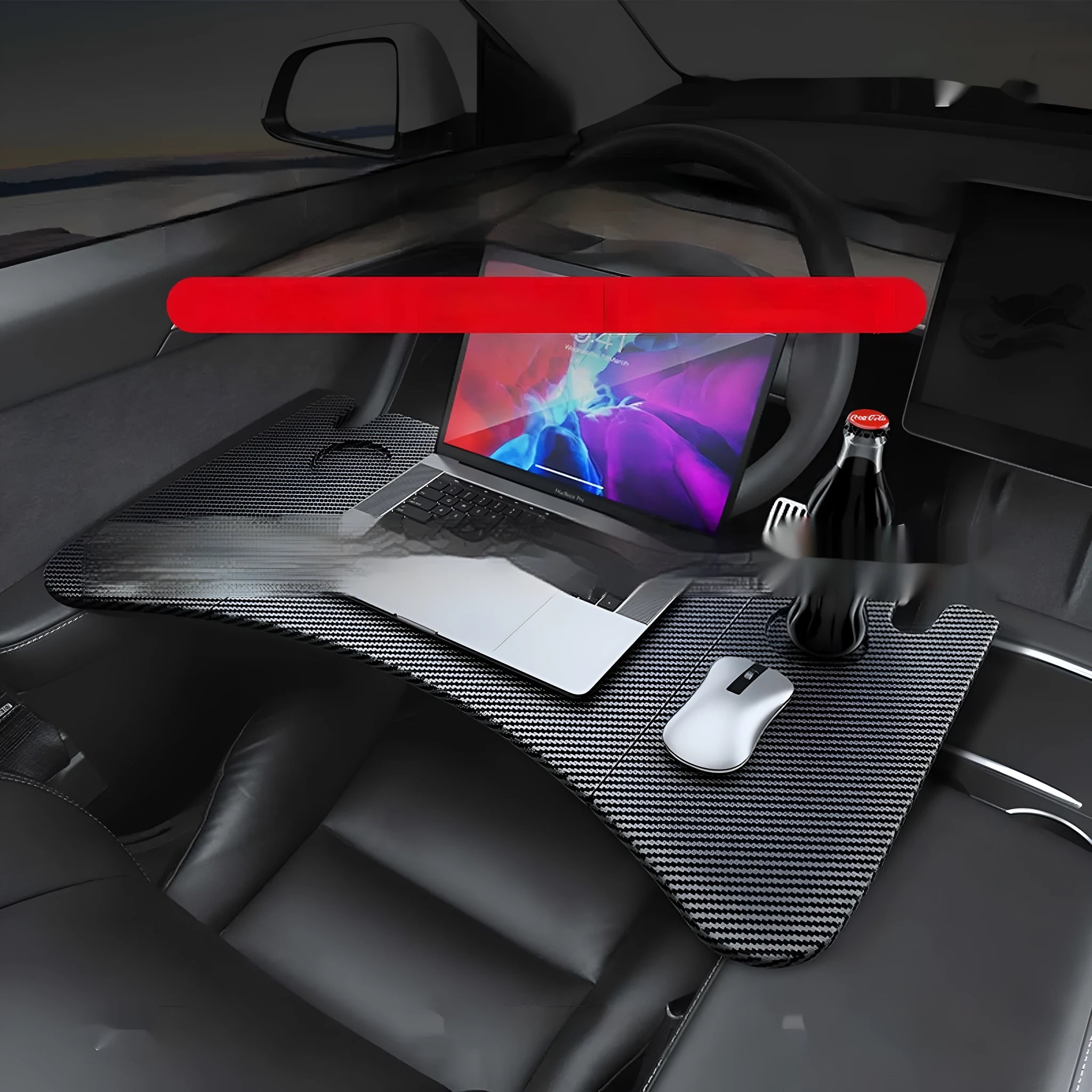 Carbon fibre pattern folding table board for Tesla Model 3 and Model Y, 42.5 by 41 cm, folded into three sections