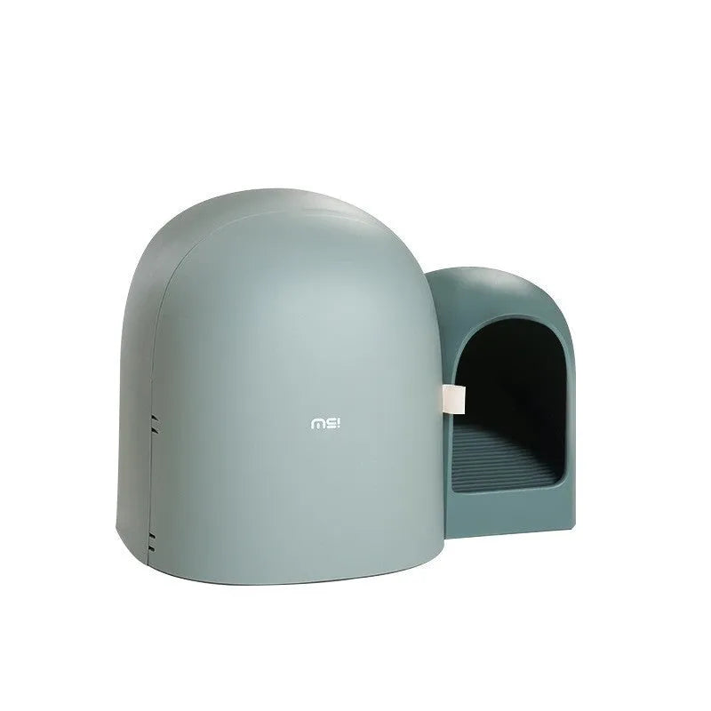 Fully enclosed oversized cat litter box for large cats in Aurora White colour