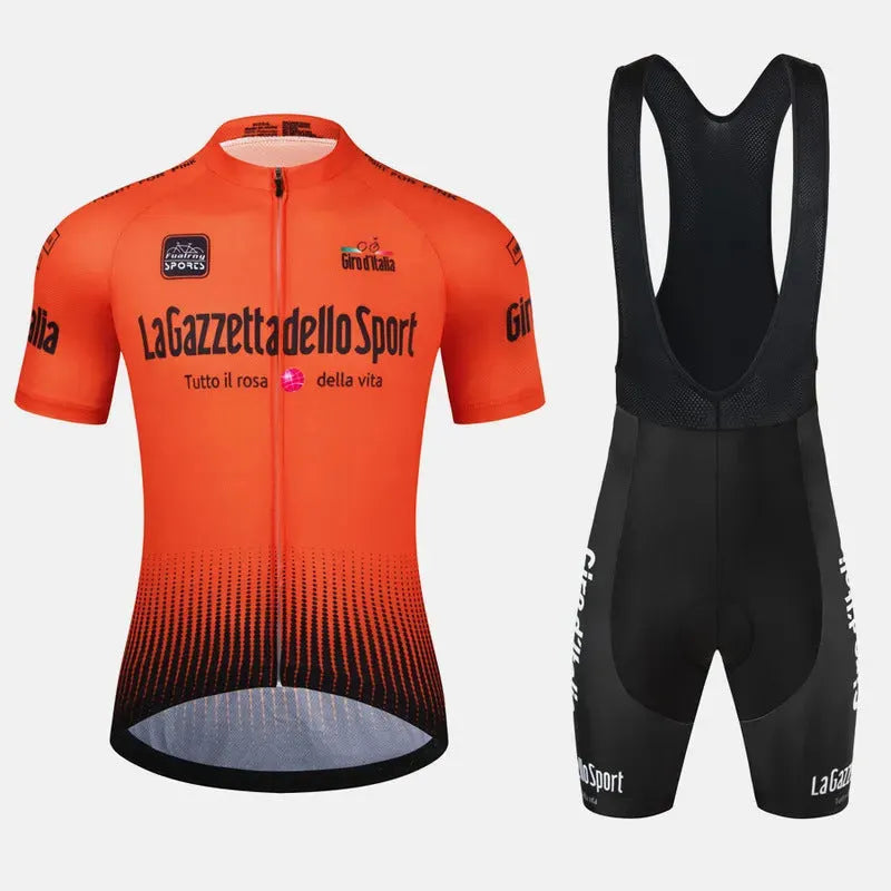 Short sleeve cycling clothing suit in polyester fabric with quick-dry properties for summer road bike use