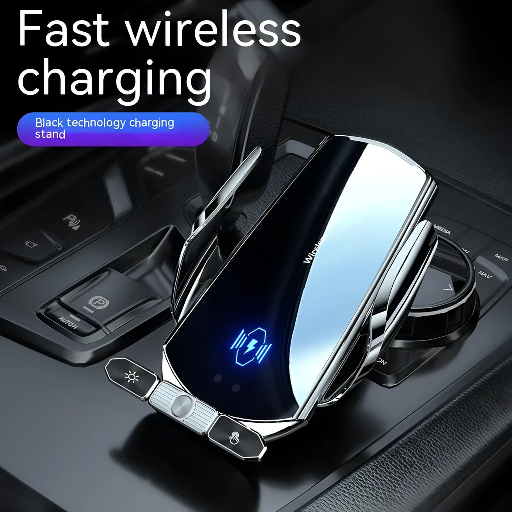 Car wireless charger phone bracket for air outlet mount 15W electric clamping black silver