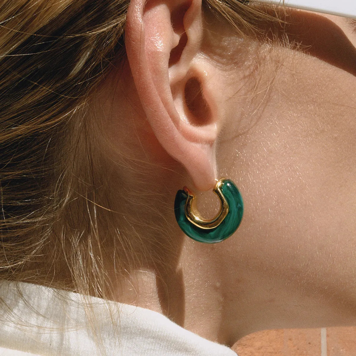 Stainless steel geometric ring stud earrings for women, electroplated, one pair, black brown green options