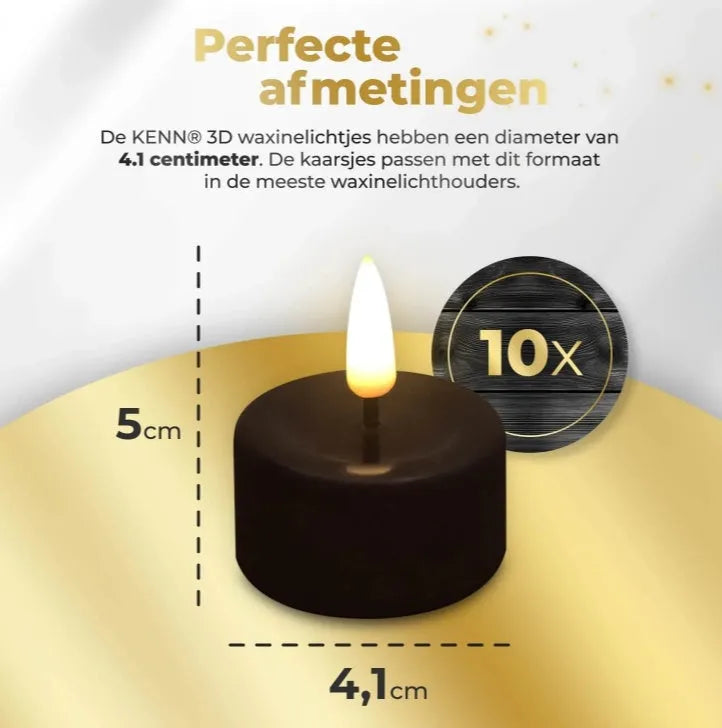 Set of four black S10 flameless LED tealight candles showing size.