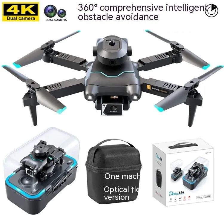 Black quadcopter drone with obstacle avoidance and 4K camera measuring under 30cm