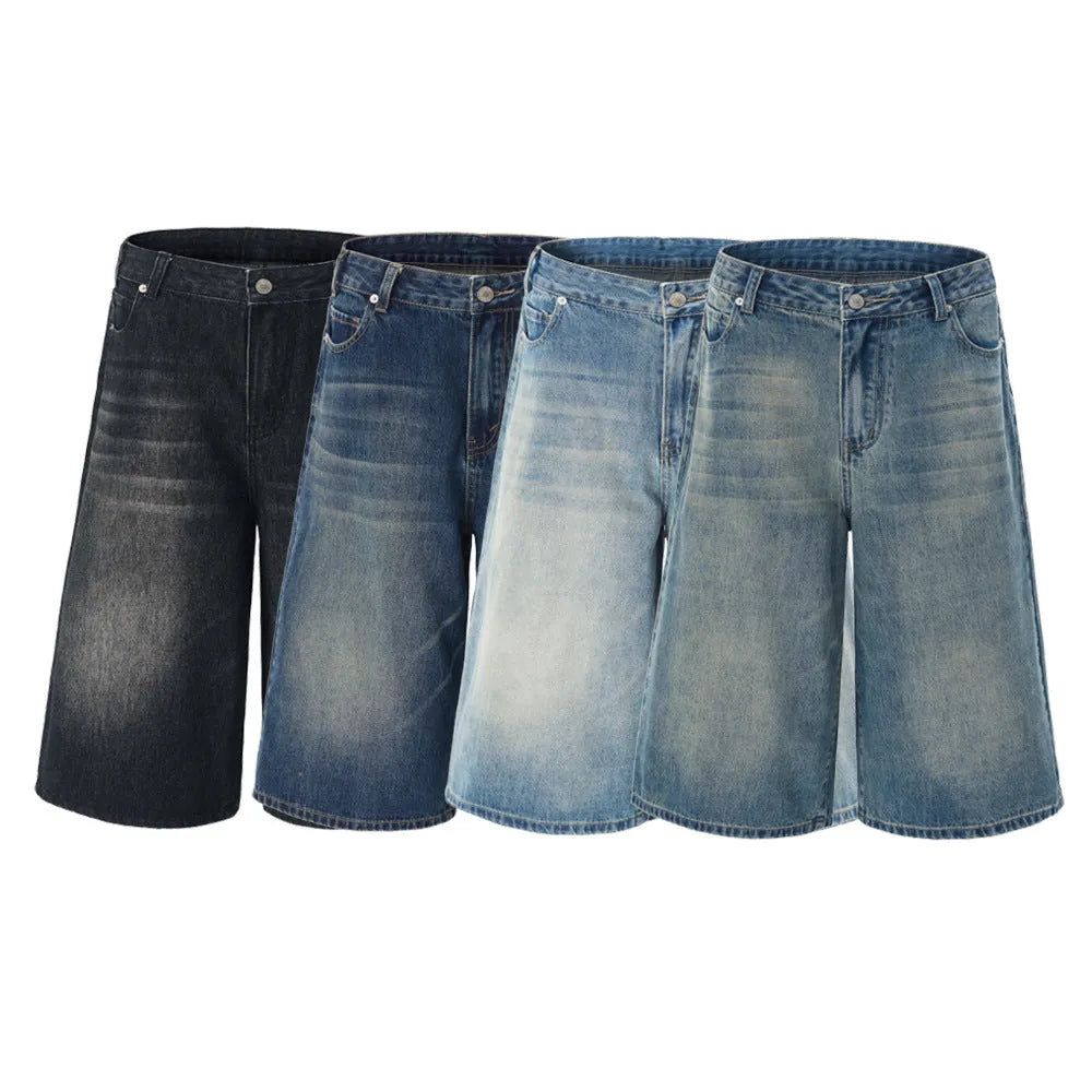 Men's straight-leg cropped denim shorts in light blue colour option