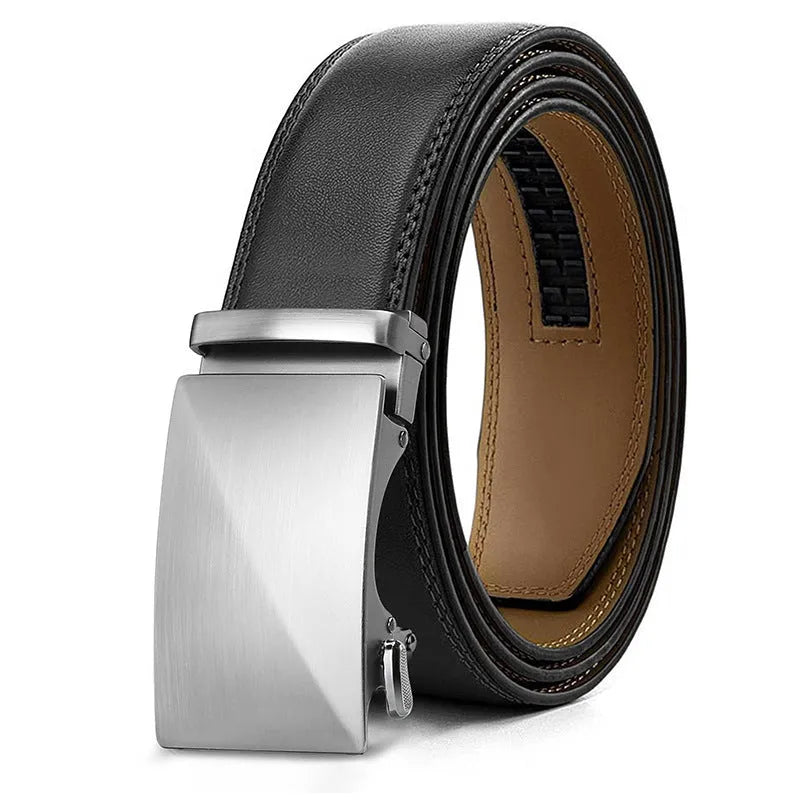 Men's embossed PU leather belt with automatic alloy buckle in multiple colour options