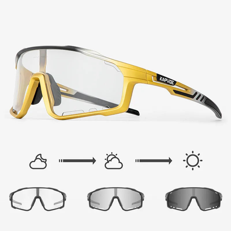 TR90 frame photochromic cycling sunglasses shown in a semi-rimless, unisex style for outdoor sports.