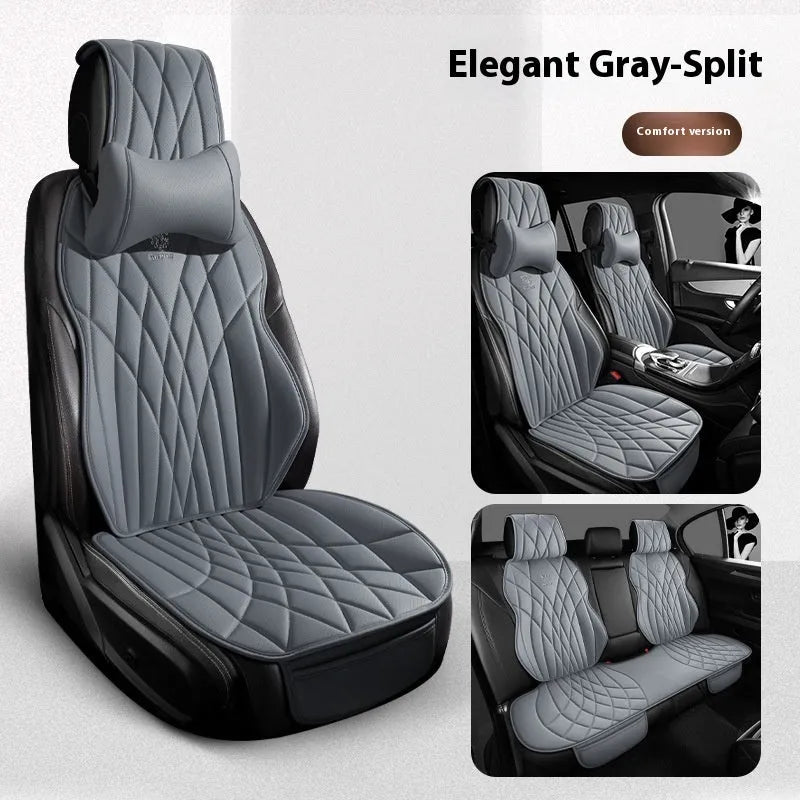 Amber Yellow artificial leather semi-surrounded five-seat car seat cover with split front row and rear bench cushion