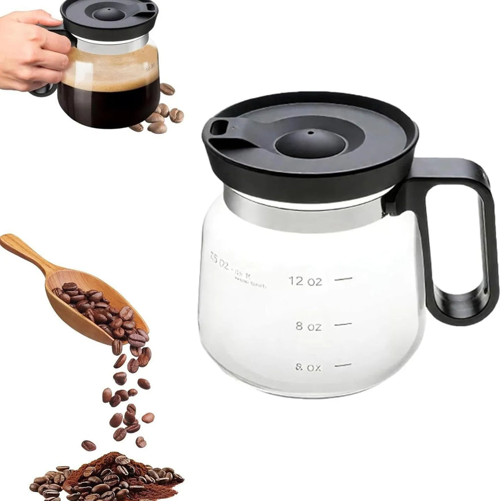 Black 16 oz borosilicate glass coffee cup coffee pot style on table