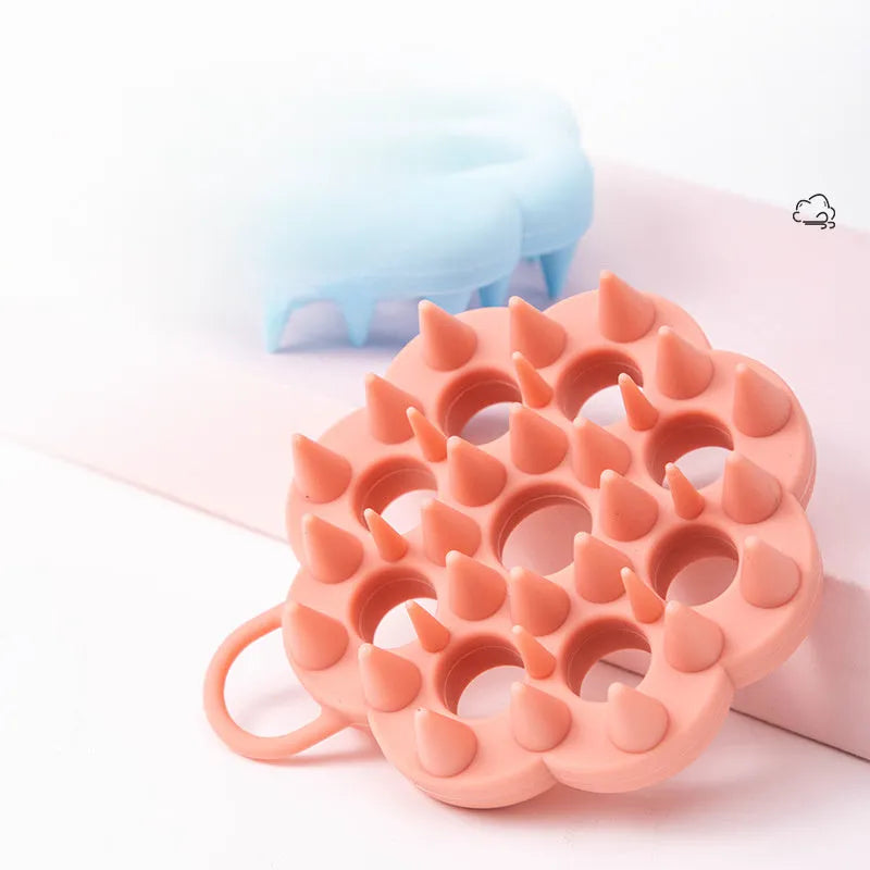 Silicone pet grooming brush with massage nodes in multiple colour options for dry and wet use