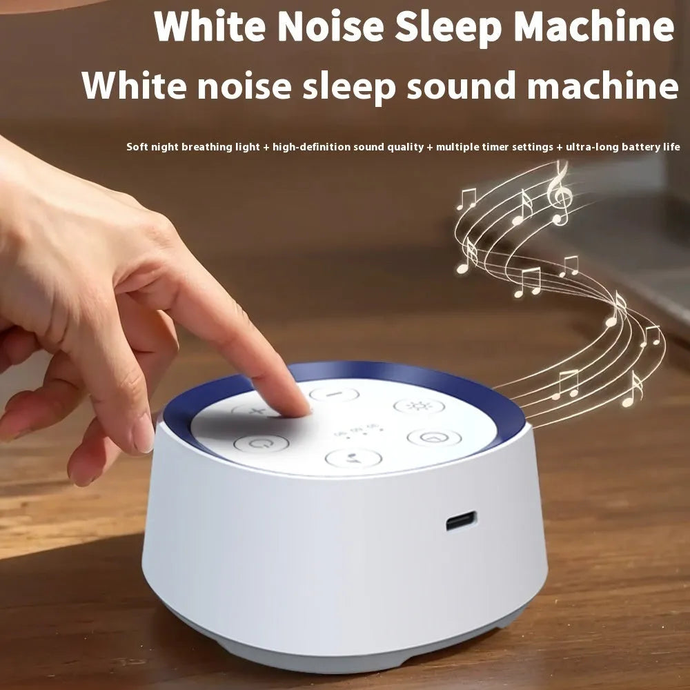 White rechargeable baby crying induction night light with timer and music function on a wooden shelf