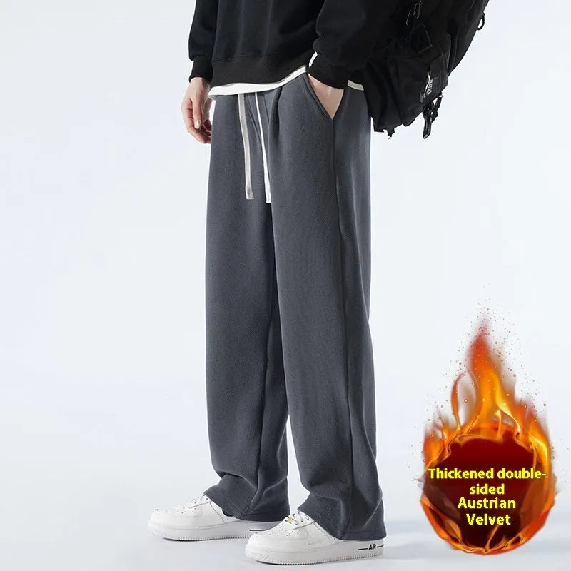 Men's double-sided polar fleece trousers with wool lining in loose Korean-style fit