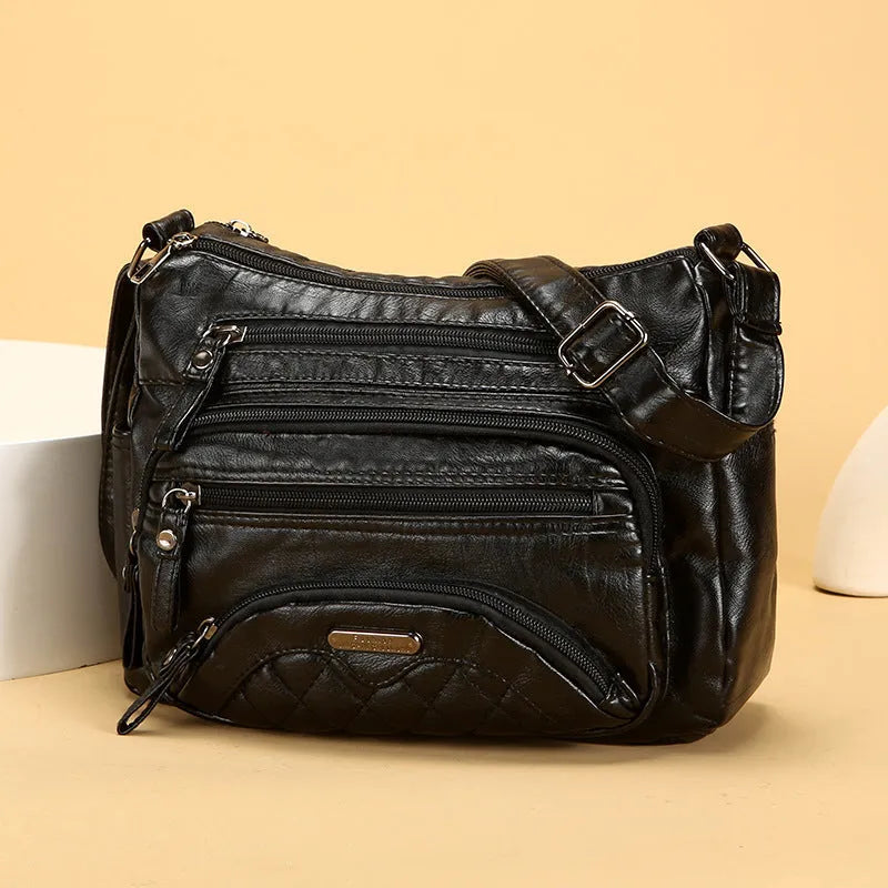 Soft PU leather one-shoulder crossbody bag women horizontal square 26x19x8cm black brown gray wine red