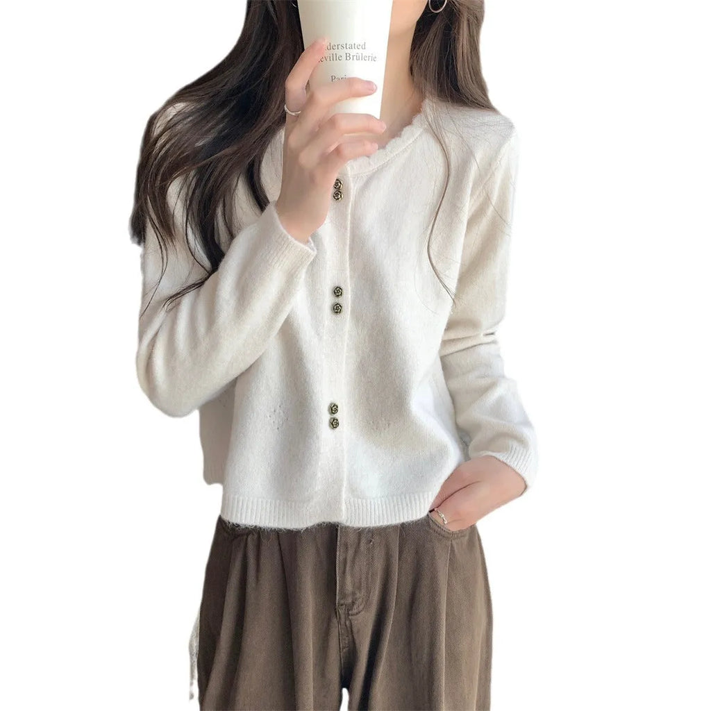 Women's acrylic fibre sweater cardigan coat in five colours with long sleeves