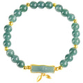 Women's silver bracelet with natural jade and blue beads in a simple high-rise design.