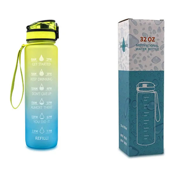1 litre Tritan water bottle with time markers and gradient colour design
