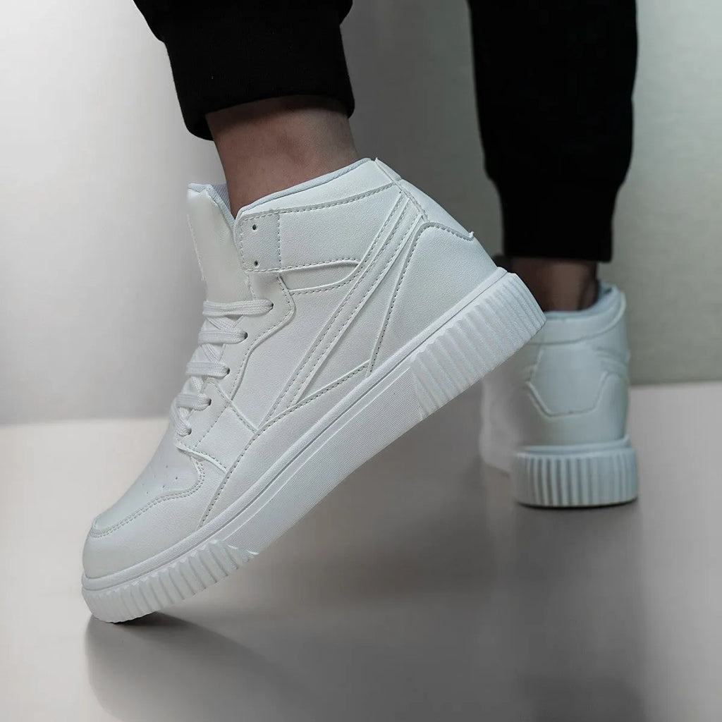 White men's round-toe casual trainers made from microfiber for autumn and winter.
