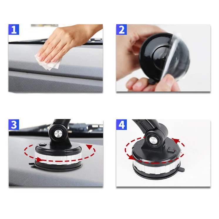 Black plastic universal suction phone bracket for car dashboard windscreen mount