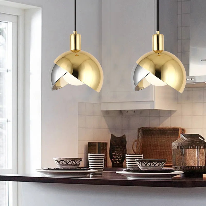Simple gold metal droplight with 20cm iron shade and warm LED light ceiling fitting