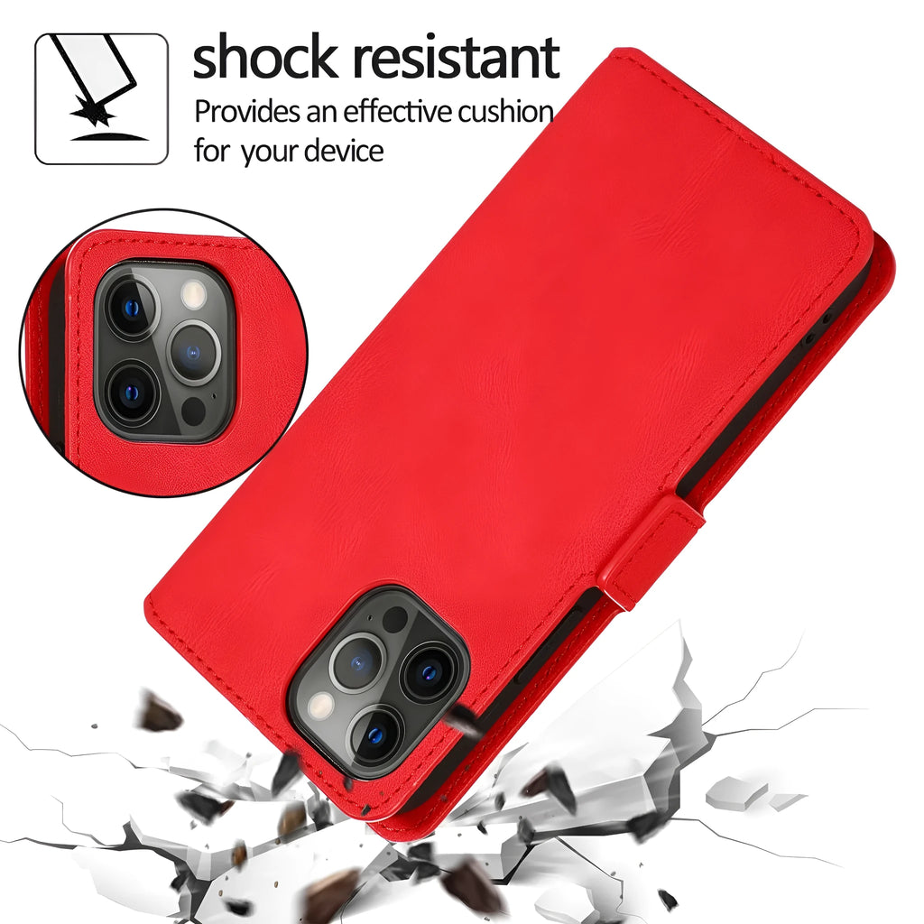 Clamshell phone case for Samsung with card slot, photo frame, and bracket in black PU TPU flip style.