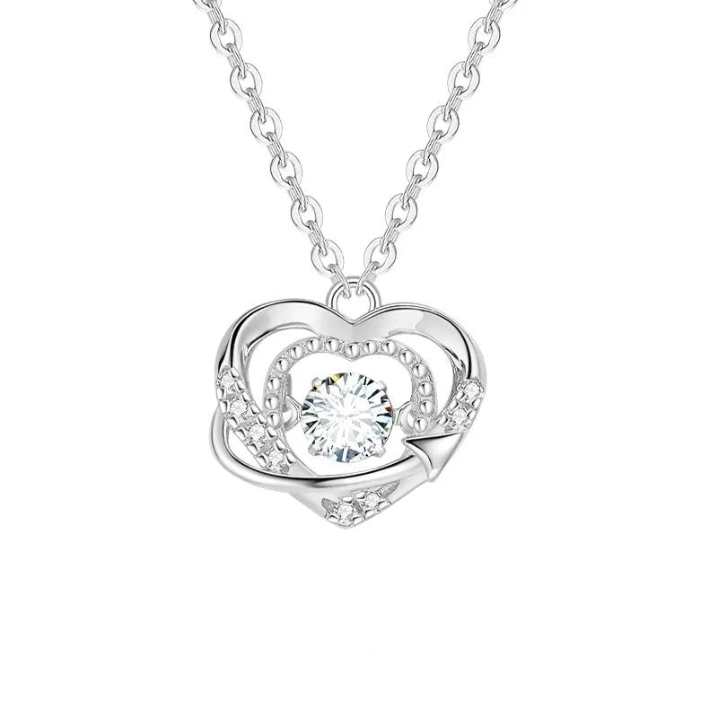 S925 sterling silver heart necklace with O chain, rose finish, on display