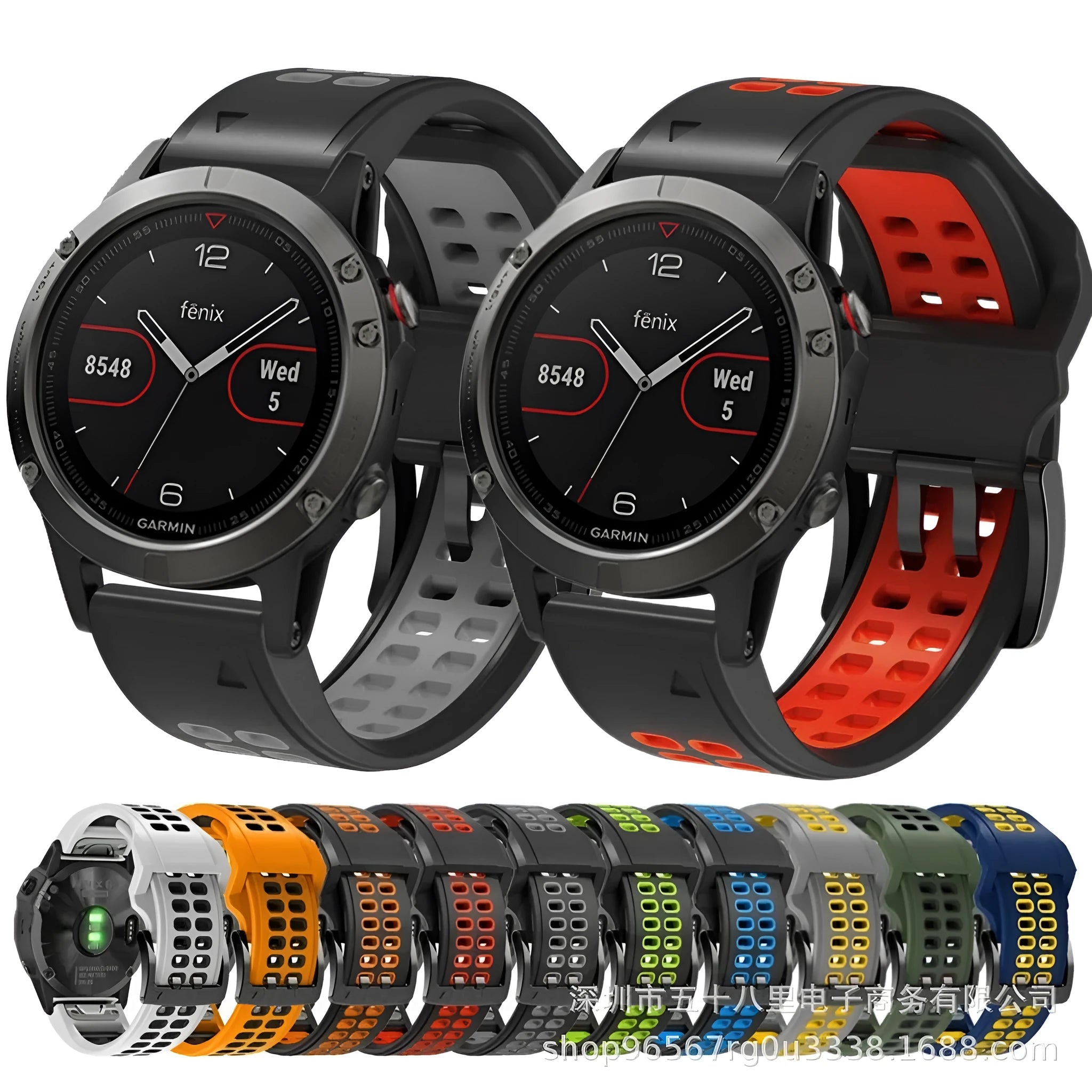 Quick release two-colour silicone watch strap with pin buckle in black and orange
