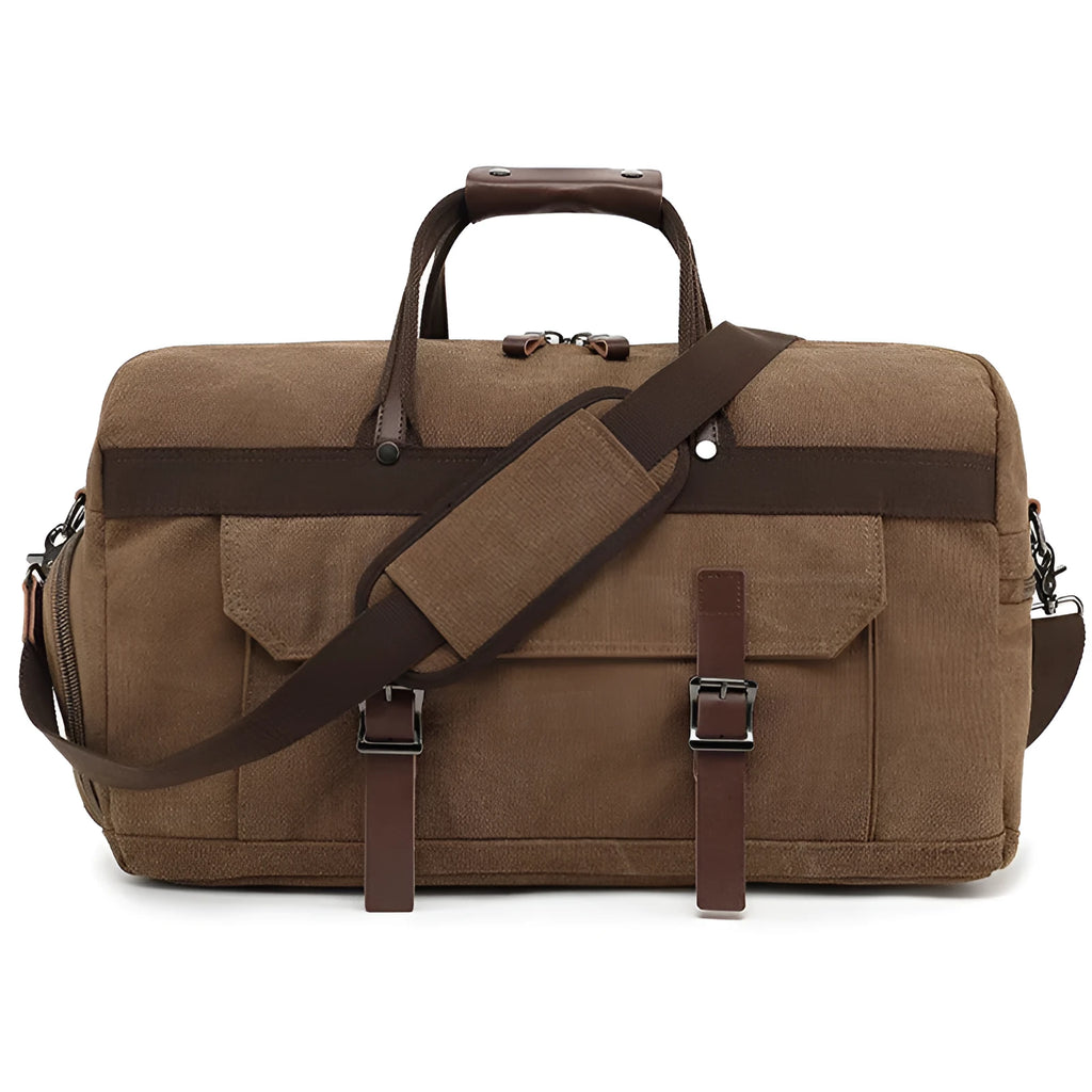 Large capacity crossbody travel bag in canvas with retro sewing detail and crossbody strap