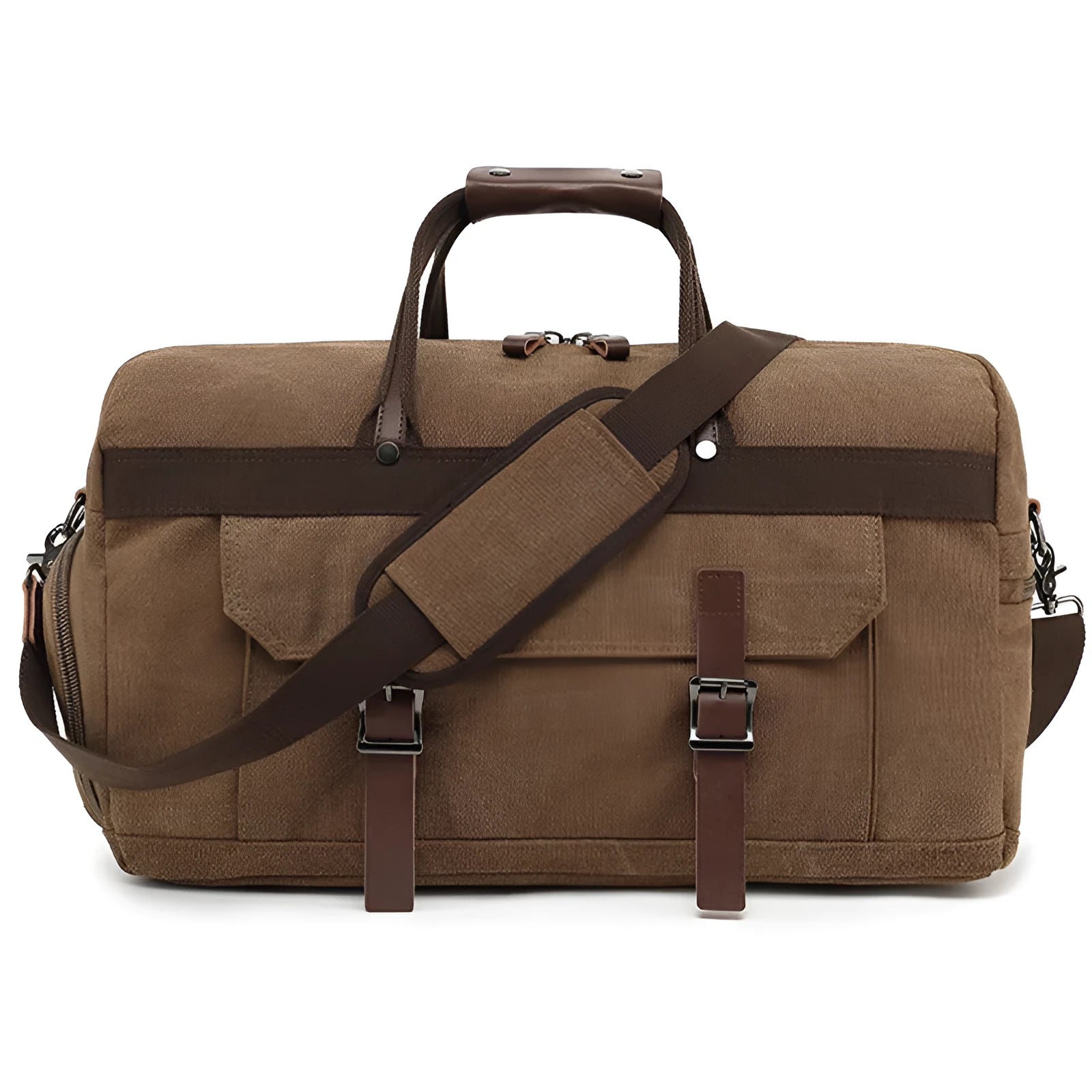 Large capacity crossbody travel bag in canvas with retro sewing detail and crossbody strap