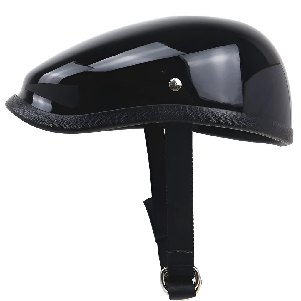 Japanese beret half helmet in bright black made from hand-made glass fibre reinforced plastic