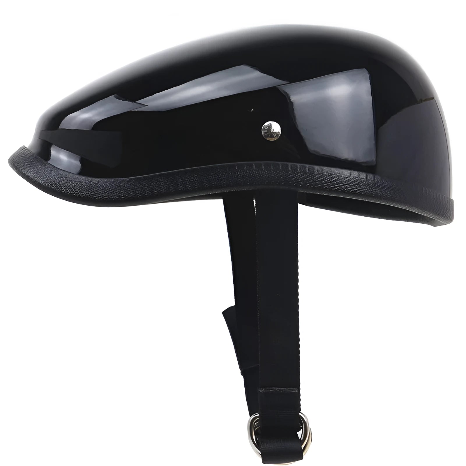 Japanese beret half helmet in bright black made from hand-made glass fibre reinforced plastic
