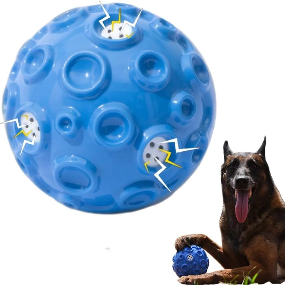 Colourful durable dog chew ball with textured surface and internal squeaker for aggressive chewers