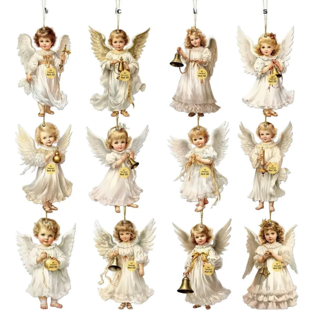 12 pieces Victoria Angel wooden ornaments set density plate modern simplicity Christmas decorations