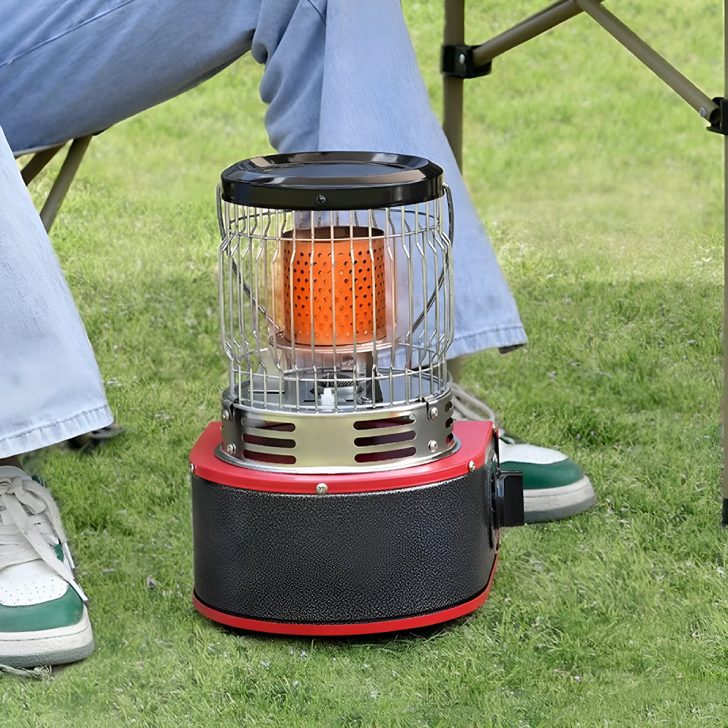 Multifunctional outdoor camping stove heater 2.0KW in army green with gas tank compatible with 220g and 250g canisters