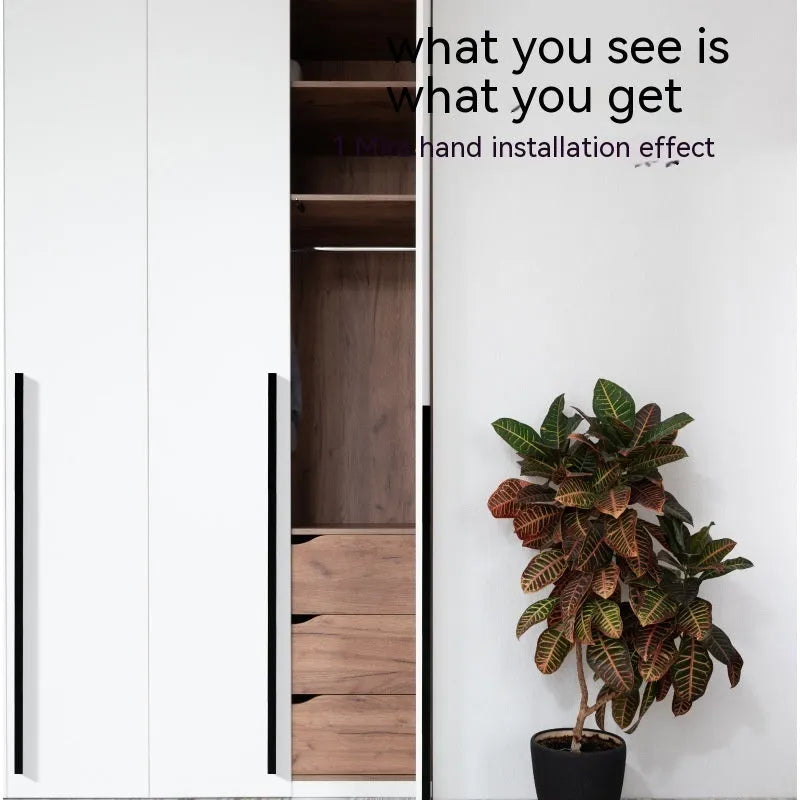 Aluminium alloy T-bar cabinet door handle in black anodic oxidation finish with screw holes visible