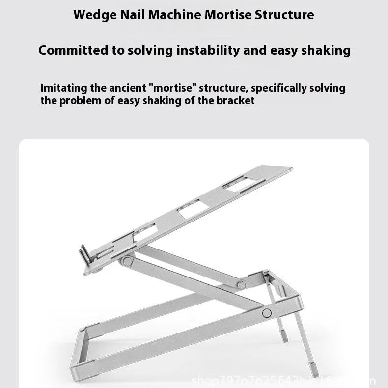 Aluminium alloy notebook cooling rack with folding riser mechanism in silver finish