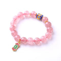 Pink Strawberry Quartz crystal bracelet with hand-woven construction and lucky national style design