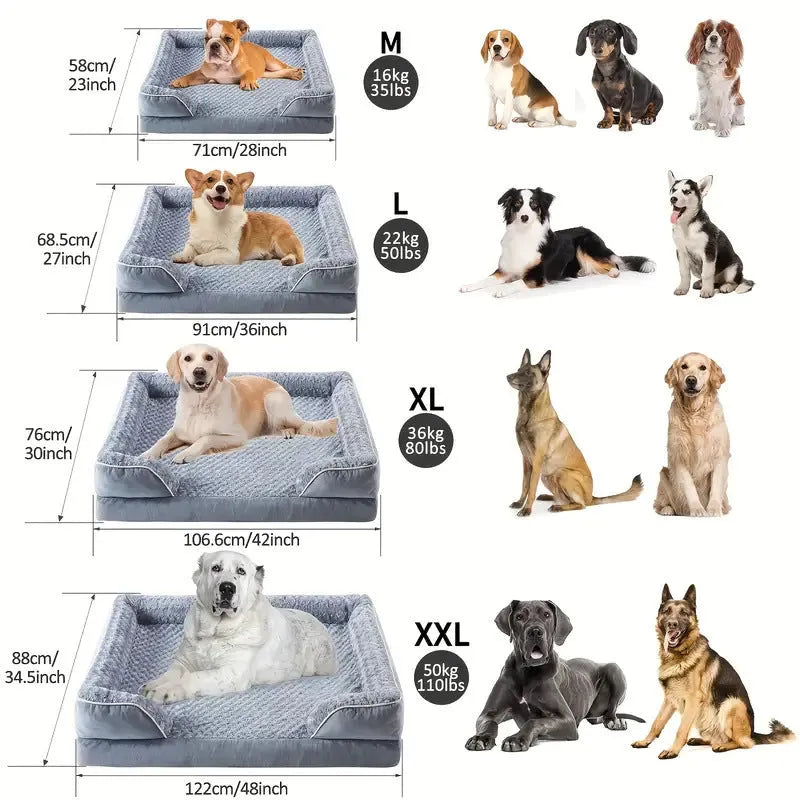 Waterproof washable dog bed with removable fabric cover in light grey, dark grey and brown colour options