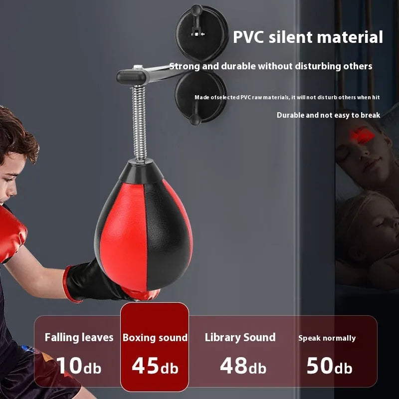 Pear-shaped boxing training ball with elastic cord and double suction cup mount