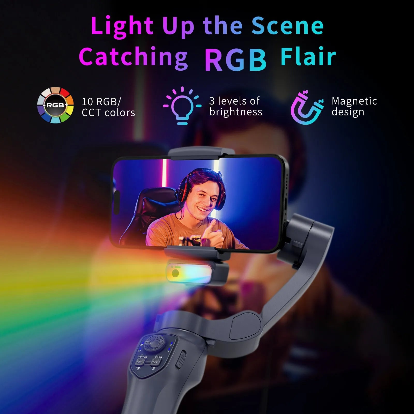 RK series foldable handheld gimbal stabiliser in gun metal colour with tripod head extended