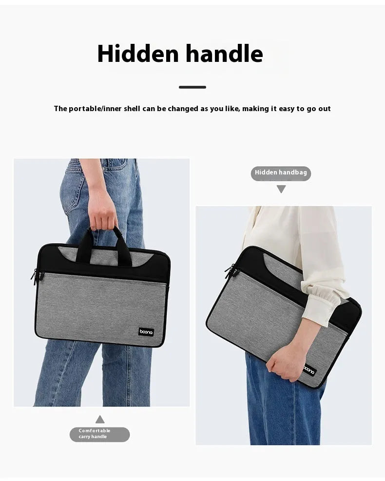 Black Oxford cloth laptop bag with a soft carry handle for business travel.