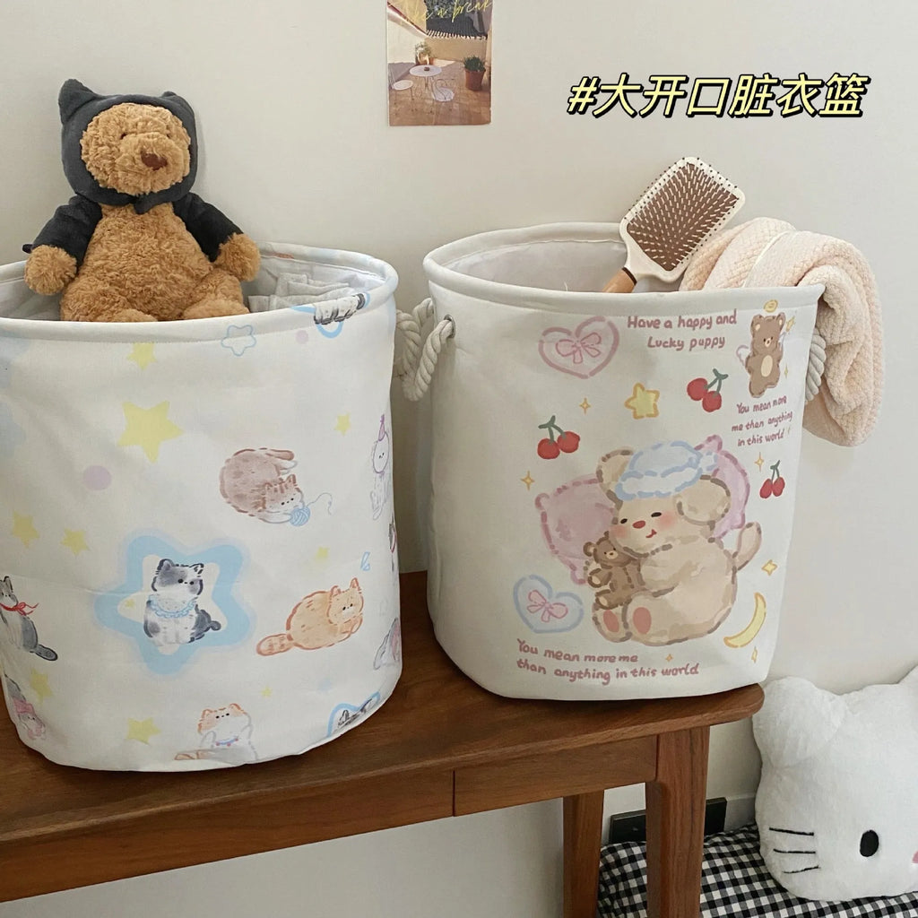 Foldable cotton laundry basket in modern style with animal print options for bedroom or bathroom storage