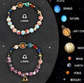 Two natural stone beaded bracelets with elastic cords on a wrist, showing 8mm polished gemstone beads.