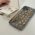 Twist braid transparent TPU phone case for iPhone showing braided edge and clear back