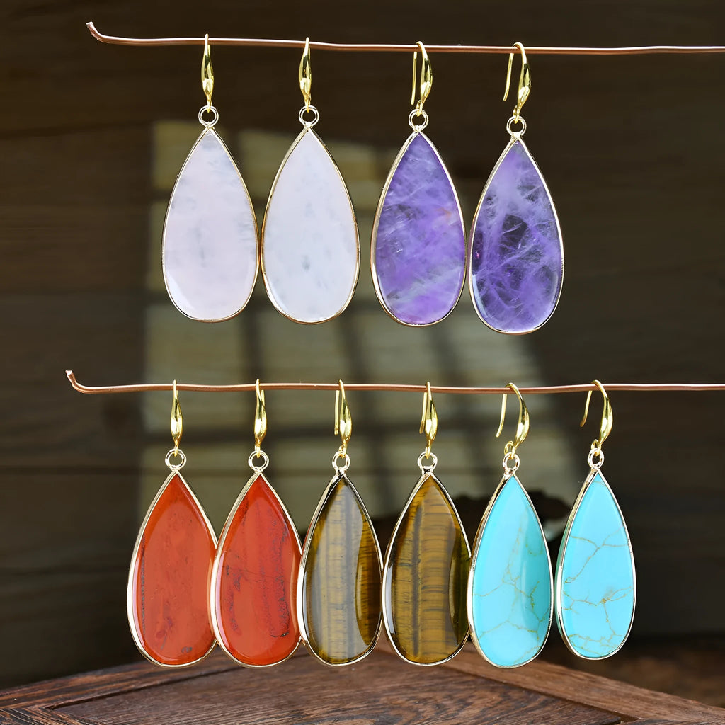 Vintage-style long drop earrings with a Tigereye stone bead