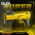 Golden Sand Eagle M416 rifle toy model made from small plastic building blocks, colour box packaging, for teenagers
