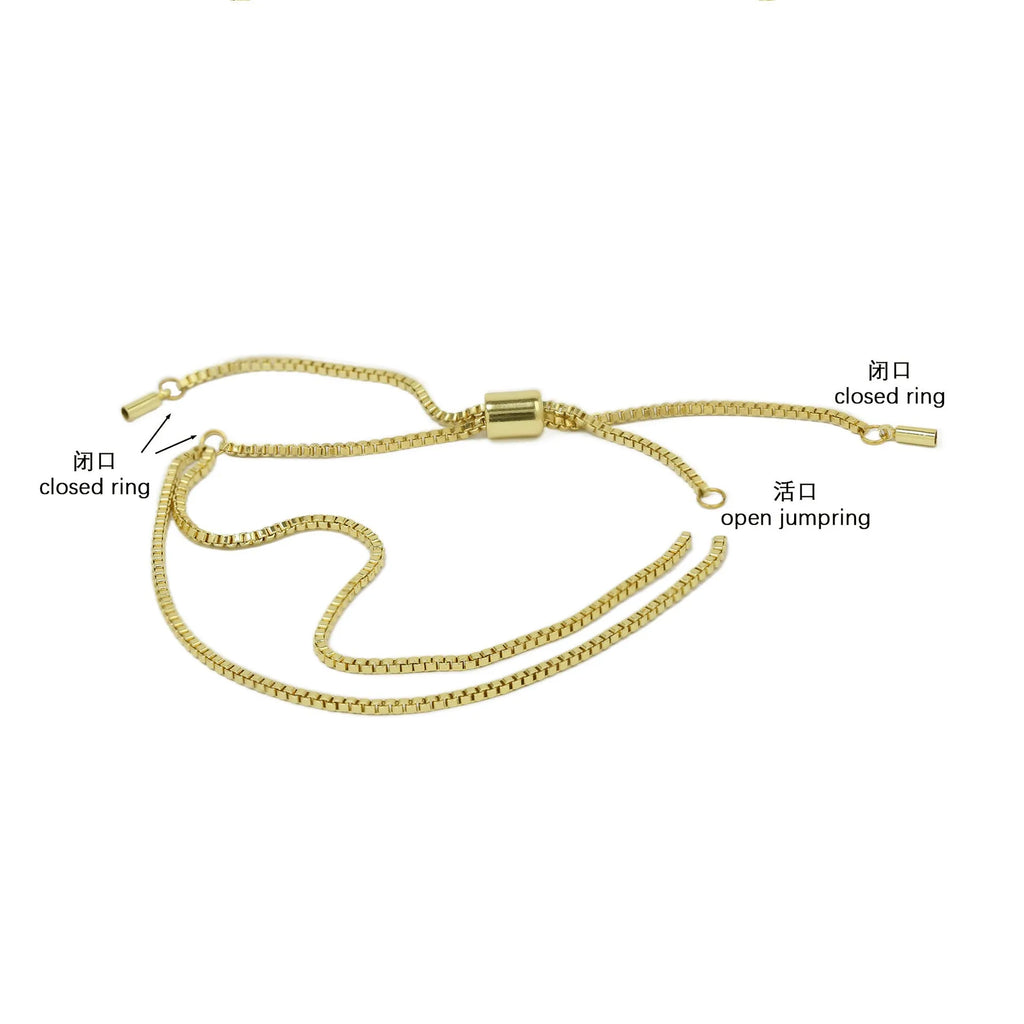 18k brass smooth surface bubble DIY letter bracelet with gold electroplated finish and letter pendant on white background